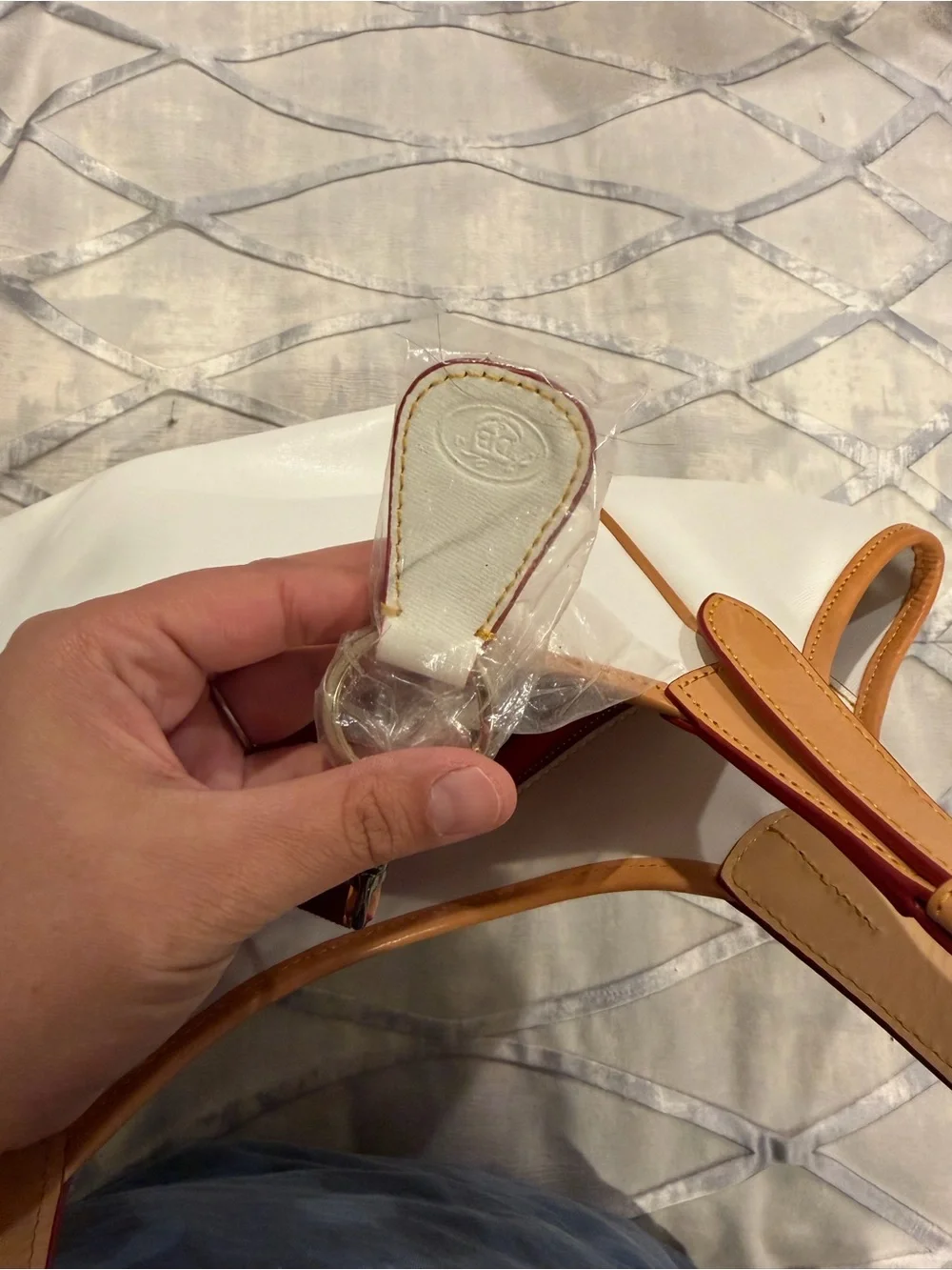 Dooney & Bourke White Tote with Tan Trim and Tassel